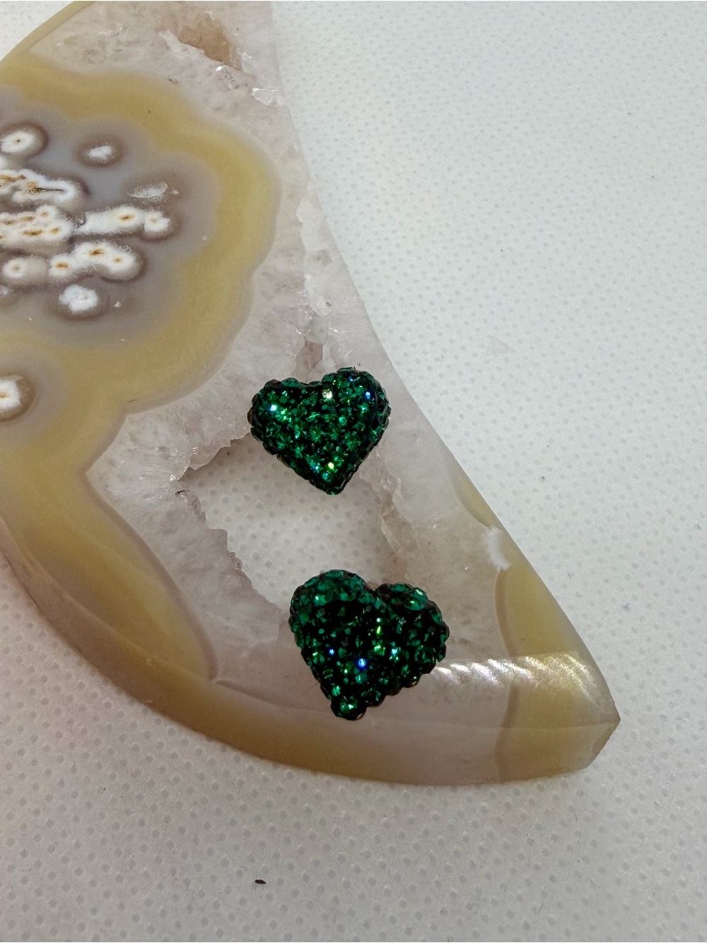 Green Heart Crystal Stud Earrings - Sparkling Green Taxco 925 SS